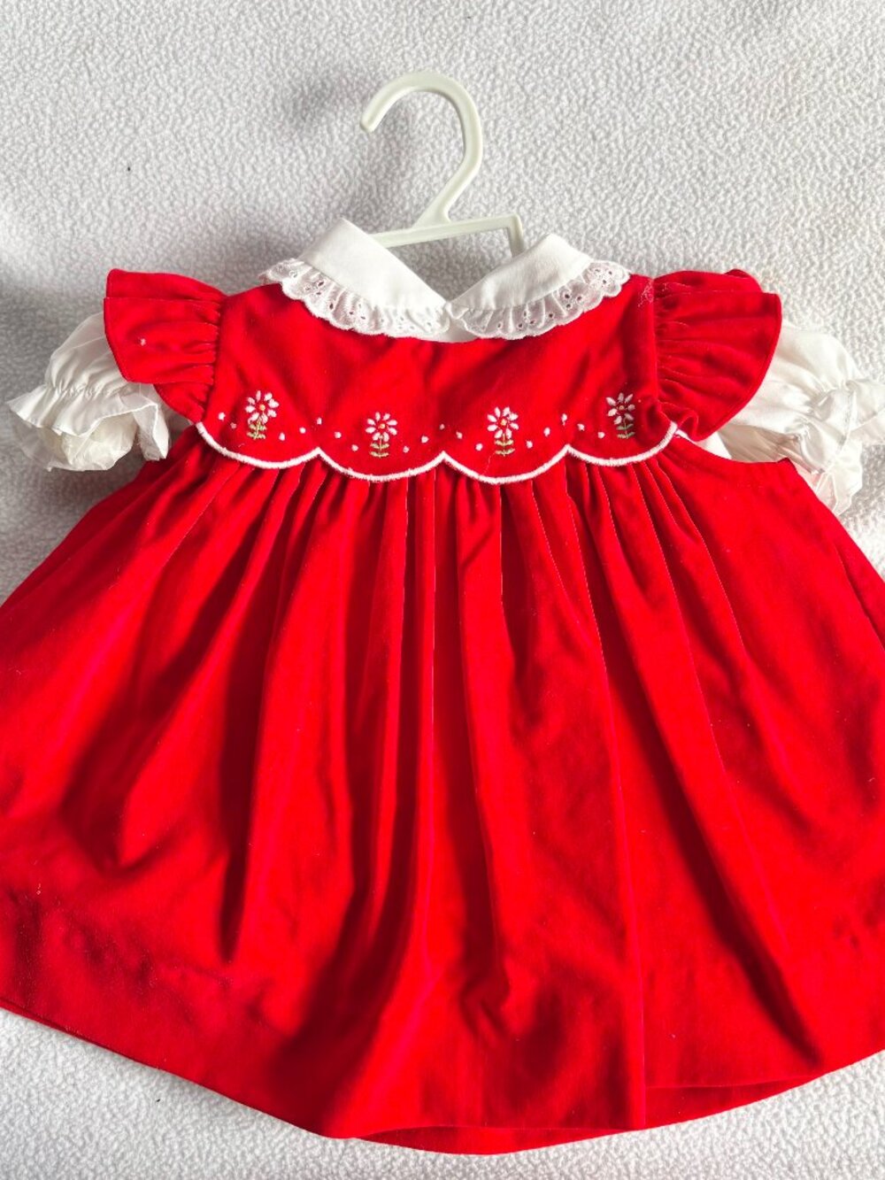 Vintage Toddler's Red Velvet Jumper Dress & Blouse 12 Months NOS